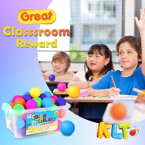 Stress Balls Bulk for Kids and Adults: 50 Pack Mini Squishy Ball for Anxiety Relief - Color Changing Sensory Ball Fidget Toys for Autistic Children, Classroom Prizes Goodie Bag Stuffers (1.8") thumbnail 4