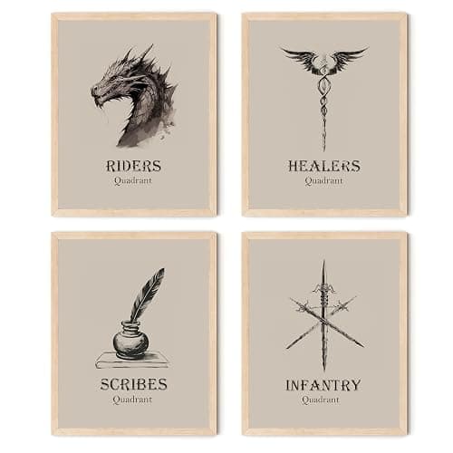 TwoDays 4th Wing Bookish Merch Room Decor, War College Four Quadrants Inspired Wall Art Prints for Fans Gifts, Fantasy Book Merchandise Posters. (8" X 10", Set of 4, UNFRAMED) - Fantasy - Unframed - 8x10 - Image 1