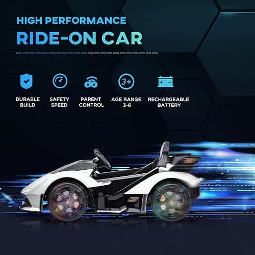 Aosom 12V Electric Ride-on Car, Licensed Lamborghini V12 Vision Gran Turismo Battery-Powered Ride-on Toy with Remote Control, Music, LED Lights, for 3-6 Year Old Boys and Girls, White thumbnail 7
