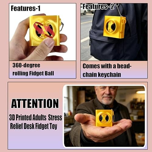 Zorbles 3D Printed Clicker Fidget Rolling Ball Keychain with Portable Storage Box,Stress Relief Desk Fidget Toy for Adults thumbnail 5