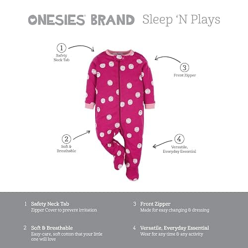 Onesies Brand baby-girls 4-pack Sleep 'N Play Footies Multi Pack thumbnail 7