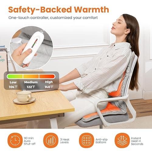 Heated Seat Cushion for Office Chair with Lumbar Support, Extra Large Heated Chair Pad for Pain Relief, Auto Shut Off, 3 Heating Levels, Chair Warmer for Full Back, Waist, Hip, Thigh, Home Use, Grey thumbnail 4