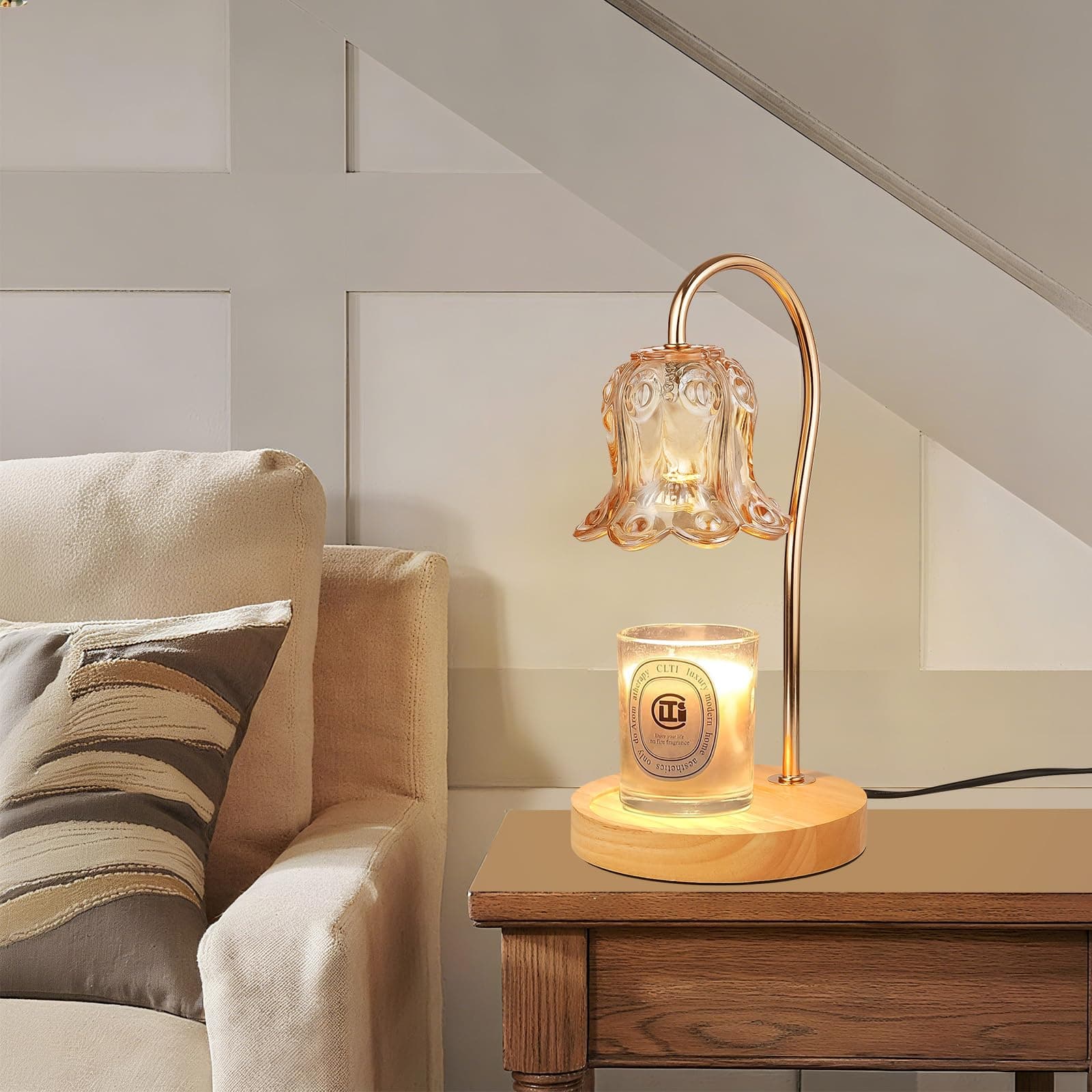 Candle Warmer Lamp with Timer Dimmer & Delayed Shutdown,Electric Candle Warmer,Vintage Flower Lily lamp,Wax Melt Warmer for Jar Candles with 2 Bulbs,Gifts for Women, Home Bedroom Decor thumbnail 8