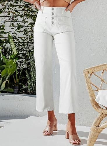 Sidefeel Women's Wide Leg Jeans High Waisted Zimbaplatinum Stretchy Straight Leg Jeans Buttoned Loose Denim Pants with Pocket thumbnail 2