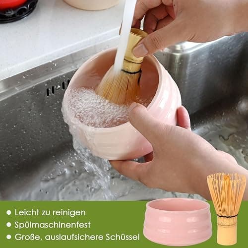 LustLocke Matcha Set Rosa, Matcha Tea Set 5 Piece Matcha Besen Set - Stylisches Matcha Set für Einsteiger - Matcha-Besen, Matcha-Schale, Matcha Filtersieb, Chasen und Matcha Löffel, Matcha Zubehör thumbnail 6