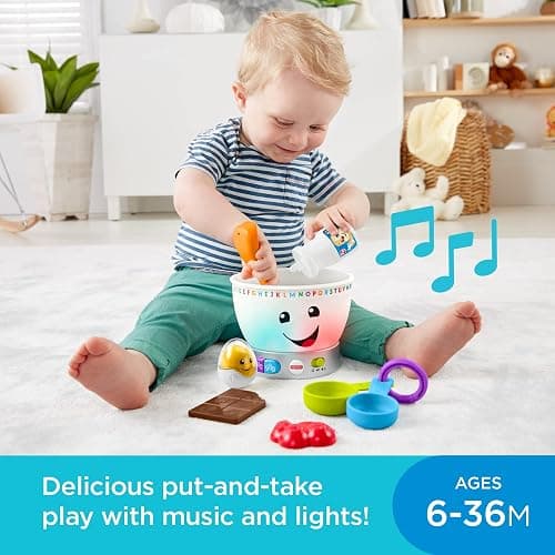 Fisher-Price Baby Learning Toy Laugh & Learn Magic Color Mixing Bowl with Pretend Food Music & Lights for Ages 6+ Months thumbnail 3
