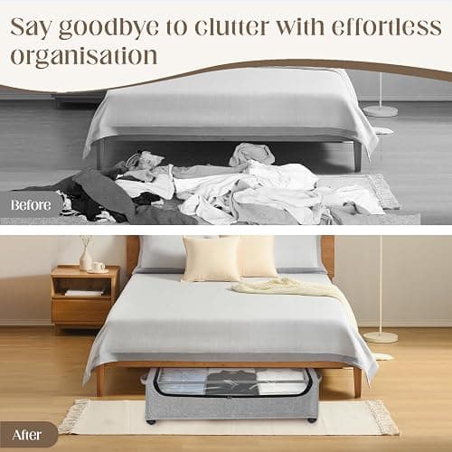 Under Bed Storage with Wheels, 2 Pack Under Bed Storage Containers, 10.6 inches Tall Underbed storage bins on Wheels, Rolling Under the Bed Metal Drawers for Clothes, Blankets, Shoes (XXXL, 90L) thumbnail 6