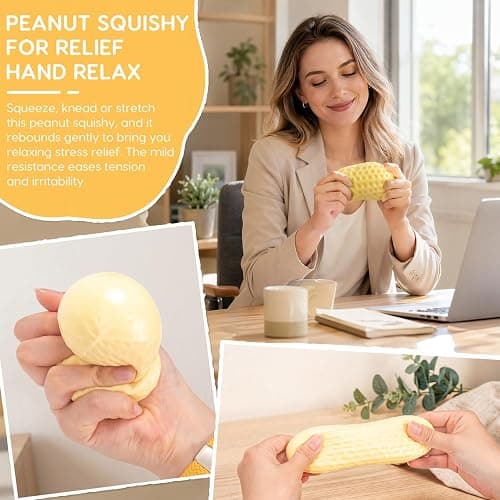 MEQUEQ Peanut Squeeze Squishies, Slow Rising Anti-Anxiety Fidget Toy | Soft Squeezable Peanut for Relief Hand Relax, Work & Home Use (PU) thumbnail 6