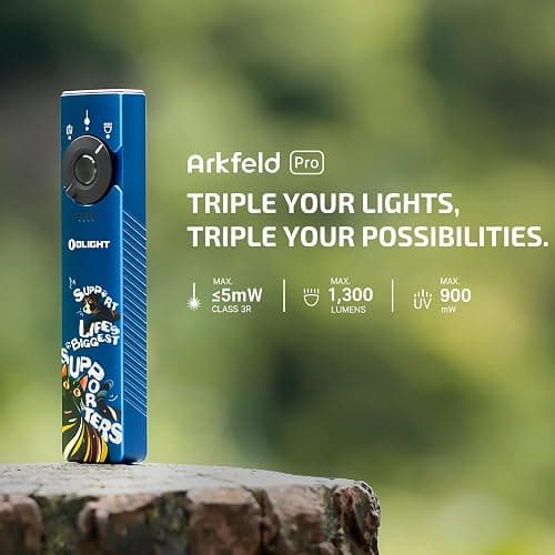 OLIGHT Arkfeld Pro Rechargeable EDC Flat Flashlight with Green Beam, UV and White LED Combo, 1300 Lumens Portable Pocket Lights, Triple Sources for Outdoors Emergency Working (Paw Edition) thumbnail 2