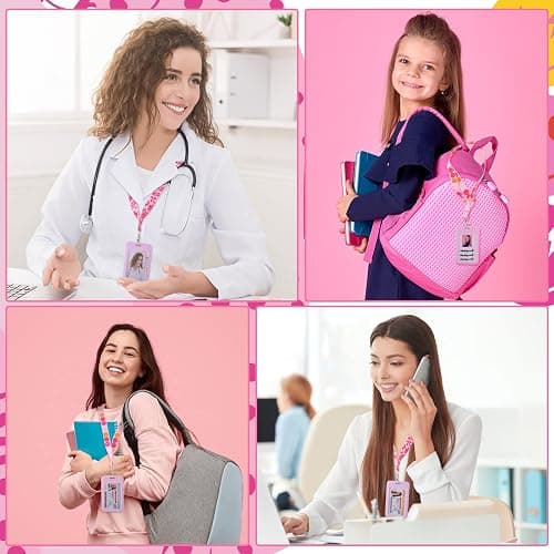 Lincia 4 Pack Preppy ID Badge Holder with Lanyard Preppy Lanyard with Clip Clasp Hard Card Case Pink Back to School Supplies Cool for School Decor for Women Girls Students Teachers Nurse Office Worker thumbnail 6