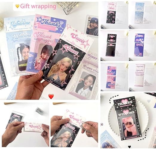 6 Kpop Photocard Holder Keychain Toploaders,6 Wrapped Gift Sets，50 Holographic Card Sleeves for Trading Cards,35Sheets Deco Stickers,2 Pcs Cute Little Pendant (Star II) thumbnail 7