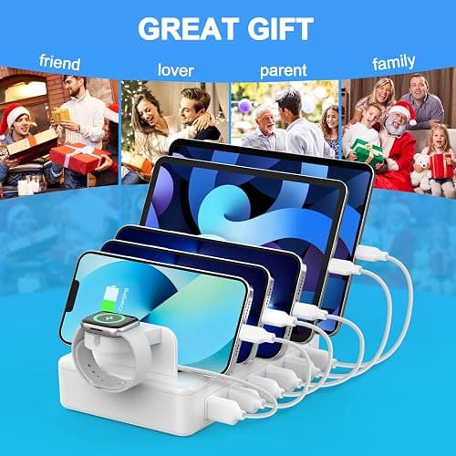 CREATIVE DESIGN Charging Station for Multiple Devices, 50W 6 Ports Charging Dock with 6 Cables Compatible with Cellphone,Tablet, Kindle, Apple Watch and Other Electronic thumbnail 7