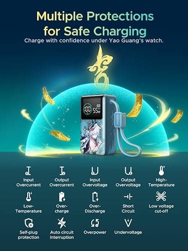 UGREEN x Honkai: Star Rail Edition 10000mAh Power Bank, 55W Portable Charger with Built-in USB-C Cable, 45W Fast Recharge, 3-Port Battery Pack for MacBook Air, iPhone 17, Steam Deck thumbnail 8