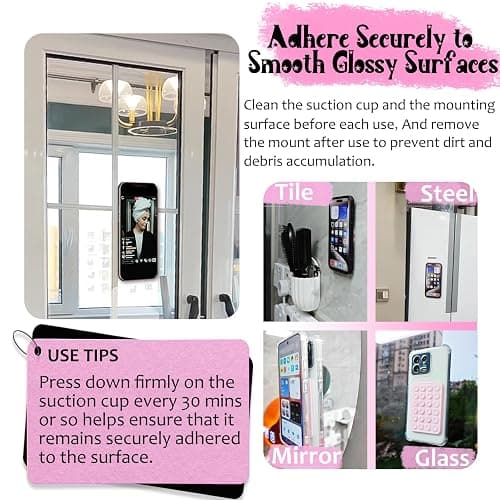 Galundge Anteel 2 Pack Silicone Suction Phone Case Mount, Non Slip Sticky Grip, Silicon Adhesive Suction Cup Mount, Strong Grip Holder for Selfies and Videos (LightPink&Translucent) thumbnail 4