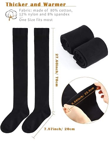 SATINIOR 3 Pairs Thigh High Socks Cotton Over Knee Socks Knit Long Boot Stocking, Black, Medium thumbnail 4