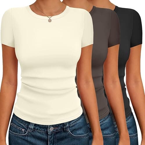 Ekouaer Womens Basic Tee Shirts 3 Pack Short Sleeve Crew Neck Thermal Underwear Tops Base Layer - Image 1