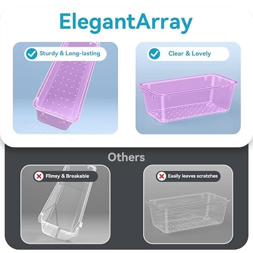 ElegantArray 12-Piece Drawer Organizer Set, 4 Sizes Versatile Plastic Vanity Organizer for Makeup, Stationery, Gadgets, in Kitchen, Bathroom, Office, and Bedroom, Purple thumbnail 3