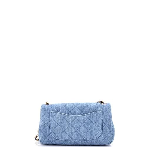 Chanel, Pre-Loved Pearl Crush Flap Bag Quilted Denim Mini, Blue thumbnail 3