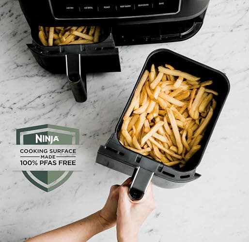Ninja Foodi Air Fryer, 10 Qt/9.5L DualZone, 6-in-1, Black, DZ302C | Air fry, broil, roast, keep warm, dehydrate, bake, 2x5 Qt/4.7L baskets, Fits 8 lbs/3.6kg wings thumbnail 2