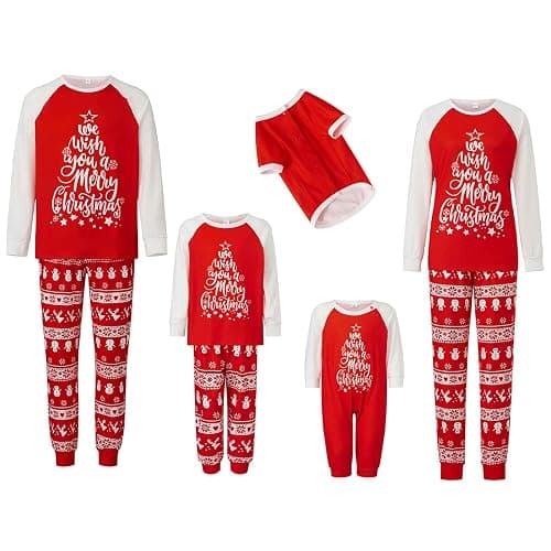 Urkutoba Family Christmas Pajamas Matching Sets - Soft Lettler Print Xmas Pjs for Couples & Kids | Holiday Family Pajamas thumbnail 4