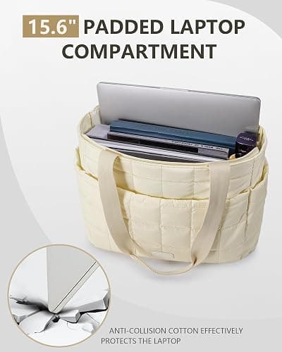 HKCLUF Quilted Puffer Tote Bag for Women 20L Lightweight Waterproof Large Work Travel Gym Tote Bag with Laptop Compartment thumbnail 7