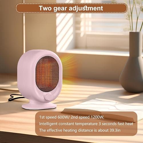 Mini Space Heater,1500W Small Desk Heater,2 Gears Adjustable,PTC Ceramic Heating,Tip-over & Overheat Protection,Fast Heating and Super Quiet Pink thumbnail 3