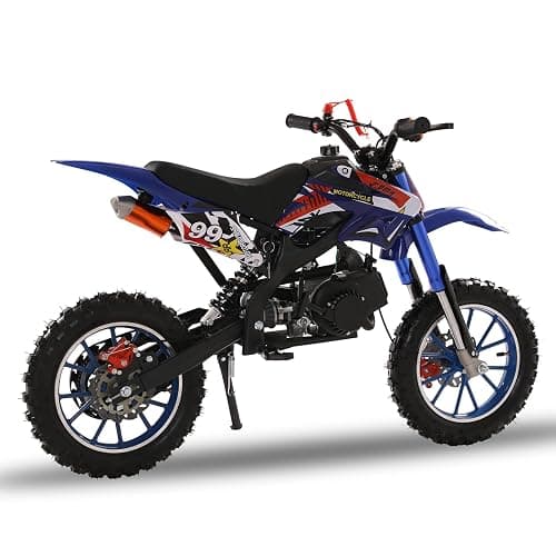 HshDUti 49cc 2-Stroke Gas Powered Motocross Dirt Bike for Kids, Off Road Mini Motorcycle With Front Rear Disc Brakes, Birthday Gifts - Blue thumbnail 8