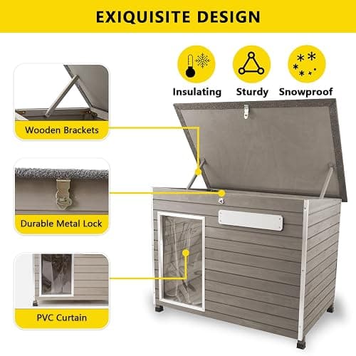 Gowoodhut 34" L Dog House Outdoor,Indoor Dog Kennel for Small & Medium & Large Dogs with Openable Asphalt Roof,100% Natural Fir Wood Outdoor Indoor Dog Houses with Removable Floors,Raised Feet,Grey thumbnail 4