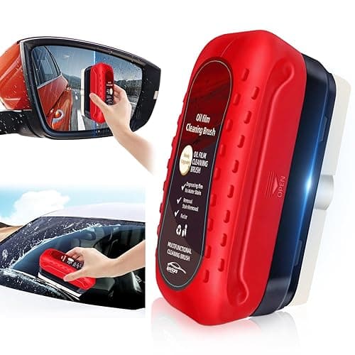 Automotive Oil Film Cleaning Brush with Reusable Foam Sprayer, Upgraded Antifog Glass Cleaning Board, Glass Oil Film Remover for Car Windows & Windshields, Versatile Car Glass Cleaner Brush (Red) - Red