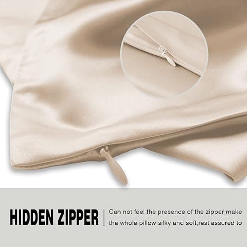 Mulberry Silk Pillowcase for Hair and Skin Pillow Case with Hidden Zipper Soft Breathable Smooth Cooling Silk Pillow Covers for Sleeping (Champagne, King（20"X 36"）) thumbnail 4