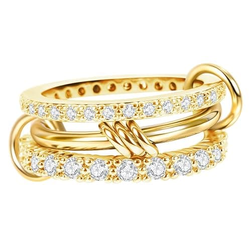 Verfimaci 18K Gold Plated Stackable Rings for Women,Dainty Multi-Link Rings,Chunky Stackable Cubic Zirconia Rings Set Non Tarnish Women Jewelry - Image 1