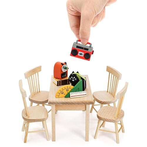 Nicunom Dollhouse Dining Room Furniture Set, 1/12 Scale Miniature Table and 4 Chairs, Wooden Doll House Accessories thumbnail 5
