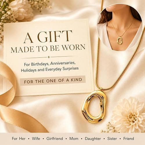 18K Gold Plated Irregular Pendant Chunky Statement Necklace for Women | Waterproof, sweat-resistant, tarnish-resistant;stainless steel snake chain and hypoallergenic for daily wear and gifting thumbnail 8