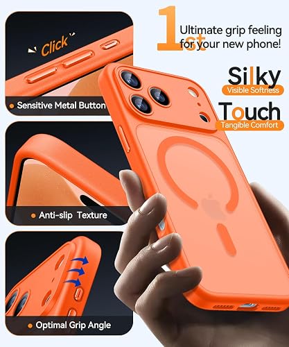 CANSHN Coque Magnétique pour iPhone 17 Pro Max (6,9 Pouces), Compatible avec MagSafe, [Protection Complète de l'appareil Photo] Housse Fond Mat Translucide,Naranja thumbnail 6
