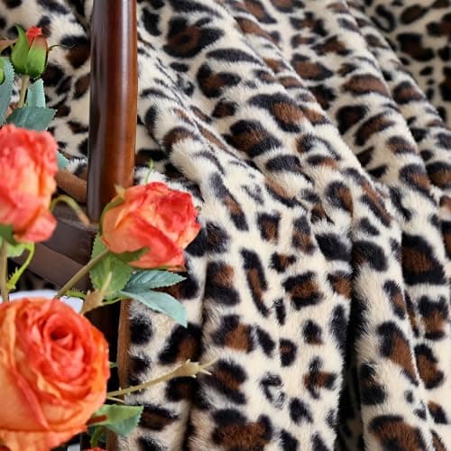 Velboa Super Soft Leopard Blanket Double Layer Bedding Thick Sofa Cover Furry Fuzzy Fax Fur Throw Blanket (Khaki,51 x 63 Inch) thumbnail 4