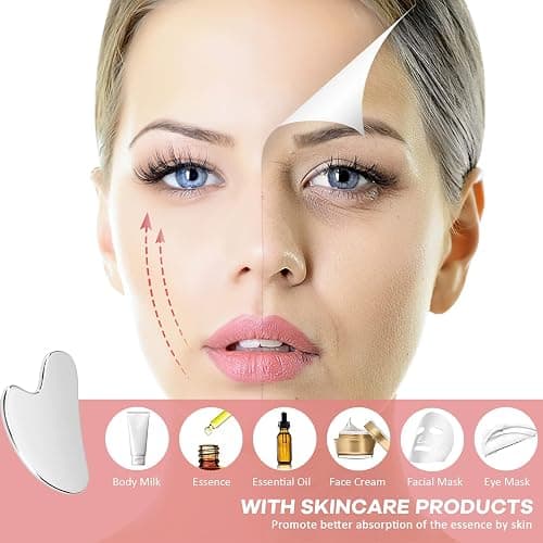 Gua Sha Facial Tool, Stainless Steel Guasha Scraping Massage Tool, Metal Lymphatic Drainage Massage Scraper for Face, Eyes, Neck, Body thumbnail 2