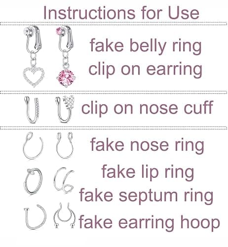Longita Fake Piercings - Nose Ring, Eyebrow, Lip Ring, Labret Studs & More - Adhesive Face Jewelry thumbnail 4