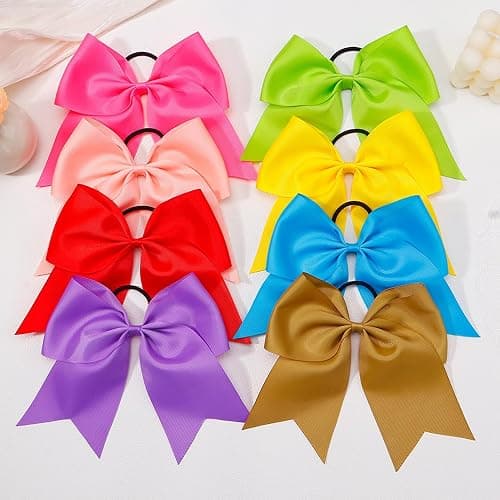 WillingTee 20Pcs 8" Large Cheer Bows for Girls Ponytail Holder Grosgrain Ribbon Cheerleading Bows Elastic Hair Tie Bands for Baby Girls School Colleage Teens Senior Cheerleader thumbnail 5