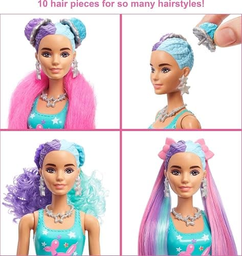 Barbie Color Reveal Doll, Glittery Purple with 25 Hairstyling & Party-Themed Surprises Including 10 Plug-in Hair Pieces thumbnail 3