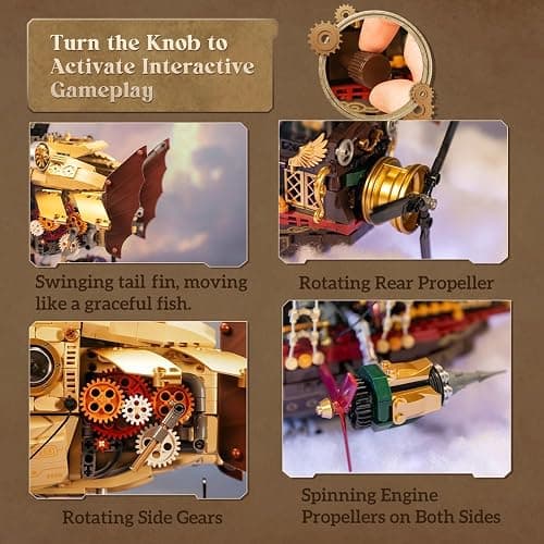 PANTASY Steampunk Airship Model Kit for Adults, Dual-Layer Zeppelin with Gear-Driven Mechanical System, DIY Building Blocks Set, Retro Sci-Fi Construction Toy for Collectors & Display thumbnail 4