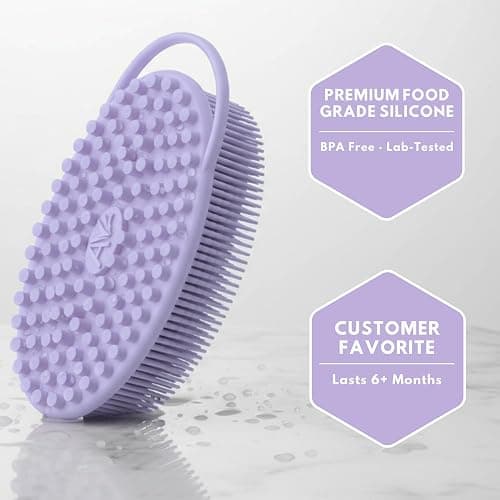 Silicone Body Scrubber for Shower - Gentle Exfoliating Back Scrubber with Soft Bristles - Avilana Premium Dual Sided Bath Brush Massage - Loofah Alternative for Sensitive Skin - Gift Women Men thumbnail 5