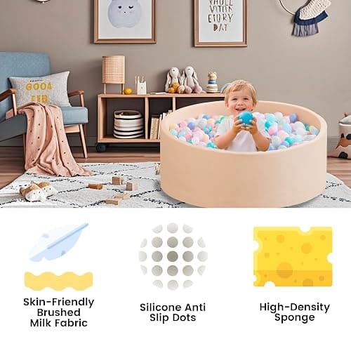 Zedachica Ball Pit for Toddlers 35.43''x11.81 Baby Ball Pit Soft Memory Foam Ball Pool Round Kids Ball Pit Indoor and Outdoor Game Kids Play Ball Pool Ideal Gift for Girls and Boys (Beige, NO Balls) - Beige - 90CM / 35.43IN thumbnail 7
