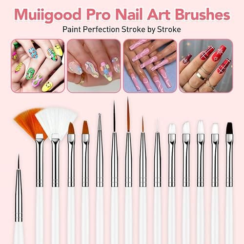 MUIIGOOD White Nail Art Brush 22 Pcs Set, 2 Head Acrylic Silicone Engraving Dotting Pen Tools Dust Brush, Striping Liner Drawing Pens, Resin Palette, for Nail Art DIY Home Salon Makeup Display Board thumbnail 2