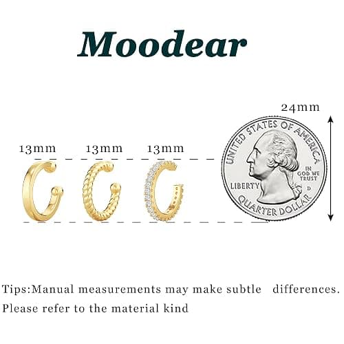 Moodear Thin Chunky Ear Cuffs Non Piercing for Women - Dainty 14K Gold Plated/Sterling Silver Cuff Earrings Trendy Cubic Zirconia Huggie Hoop Cartilage Earring Jewelry Gifts thumbnail 5