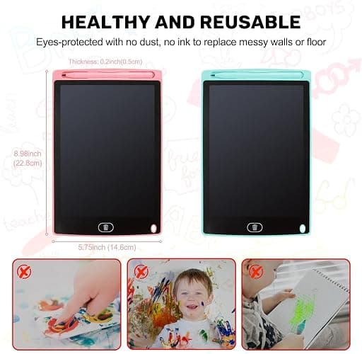 LCD Writing Tablet, 2 Packs Drawing Pads for Kids 3 4 5 6 Years Old 8.5 Inch Colorful Lines Doodle Scribble Boards Educational Toys for Boys Girls Road Trip EssentialsTravel Game Toys,Pink+Blue thumbnail 3