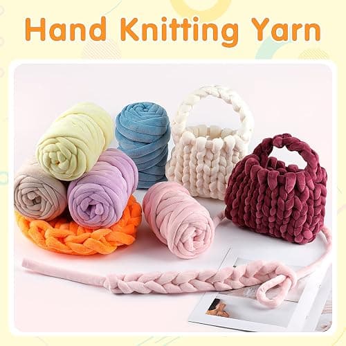 Chunky Yarn for Hand Knitting- Velvet Chenille Tube Yarns- Jumbo Yarns for Blankets, Pet Beds, Machine Washable (0.66 Lb/18.59 Yd), Easy No-Tool Arm Knitting & Crochet Project Yarn, Misty Blue thumbnail 6