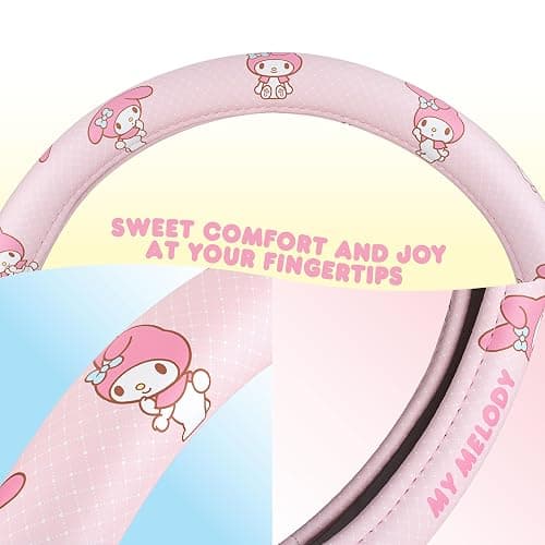 Sanrio My Melody Pastel Pink Steering Wheel Cover for Car, SUV, Truck | Universal Fit Cute Car Accessories & Gift for Women, Official Licensed Steering Wheel Protector, Fits 14.5"-15" Wheels thumbnail 5