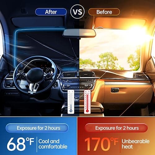 2025 Windshield Sun Shade Umbrella, Foldable Car Umbrella Sunshade with UV Block Car Front Window (Heat Insulation Protection) for Auto Windshield Covers Trucks Cars (Large) thumbnail 2