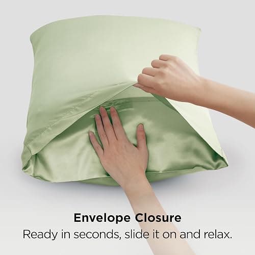 Bedsure Satin Pillowcase 2 Pack Similar to Silk Pillow Cases Standard Size, Pillow Case for Sleeping Women with Envelope Closure, Gifts for Women Men, Sage Green, 20x26 Inches, 2pcs thumbnail 8