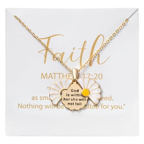 PANTIDE Christian Daisy Locket Necklace for Women - God Is Within Her She Will Not Fail Engraved Faith Religious Necklace Inspirational Stainless Steel Necklace Jewelry Birthday Gift - Gold - Image 1